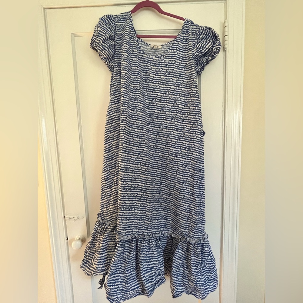 Tucker NYC Blue and White Short Sleeve Midi Dress